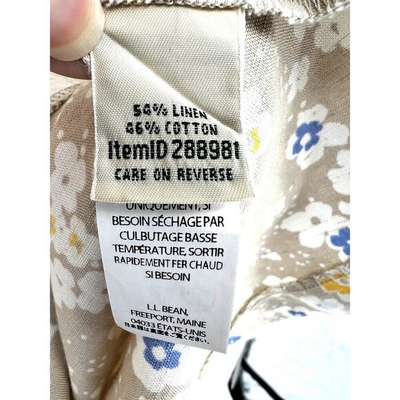 LL BEAN Women's Sleeveless V Neck Dress Linen Beige Floral Sz 6 Casual Beach - Picture 15 of 15